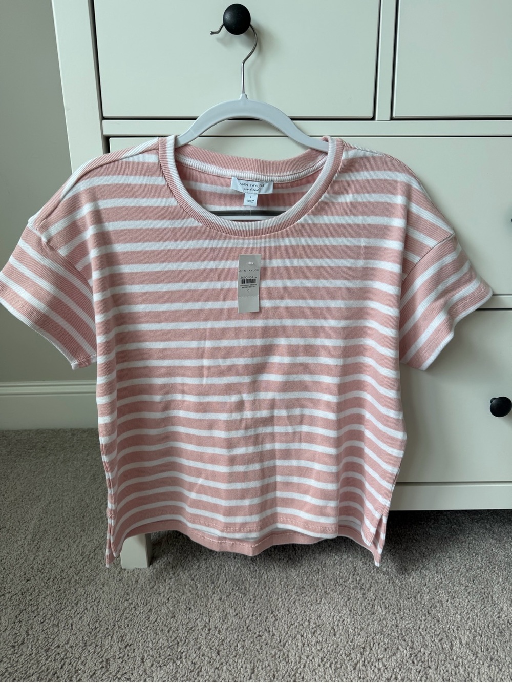 Ann Taylor Pink and White Striped Short Sleeve Tee